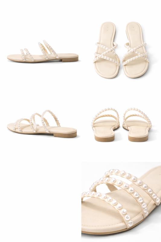 LACUONE Pearl Strap Flat Sandals for women